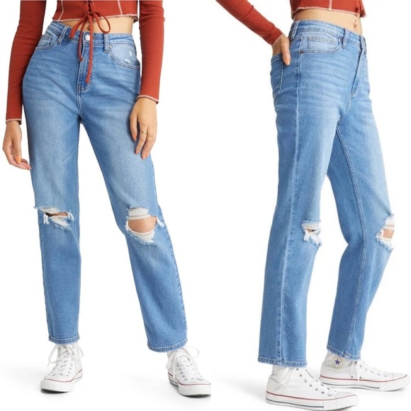 NEW Nordstrom High Waist Mom Jeans Ripped Knees Denim Size 25 Y2K 90s Distressed - Picture 2 of 16